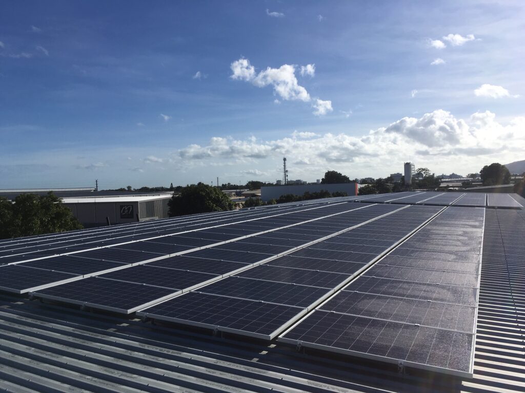 A large solar panel on the roof of a building.