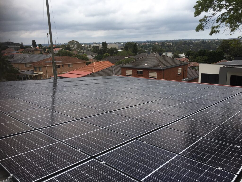 A view of the roof top solar panel system.