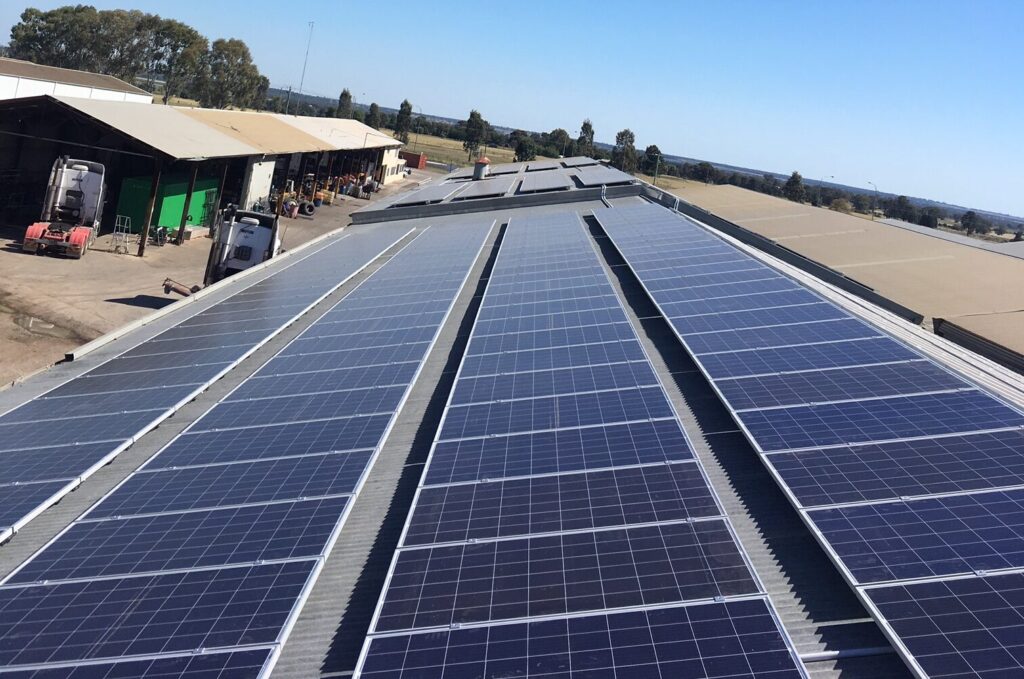 A view of some solar panels on the roof.