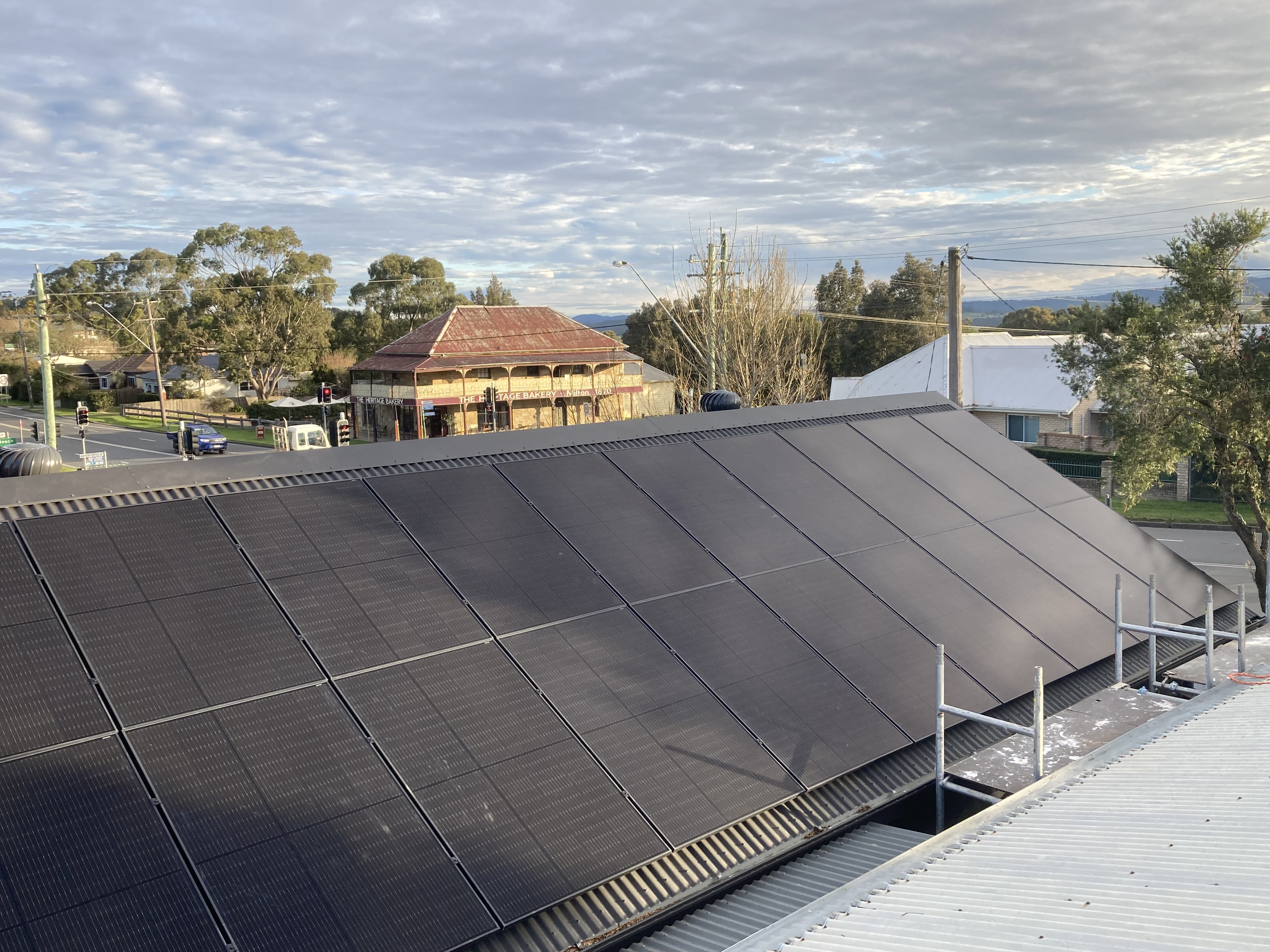 A large solar panel on the side of a building.